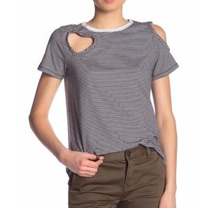 NWT CURRENT/ELLIOTT striped heart cutout tee szL